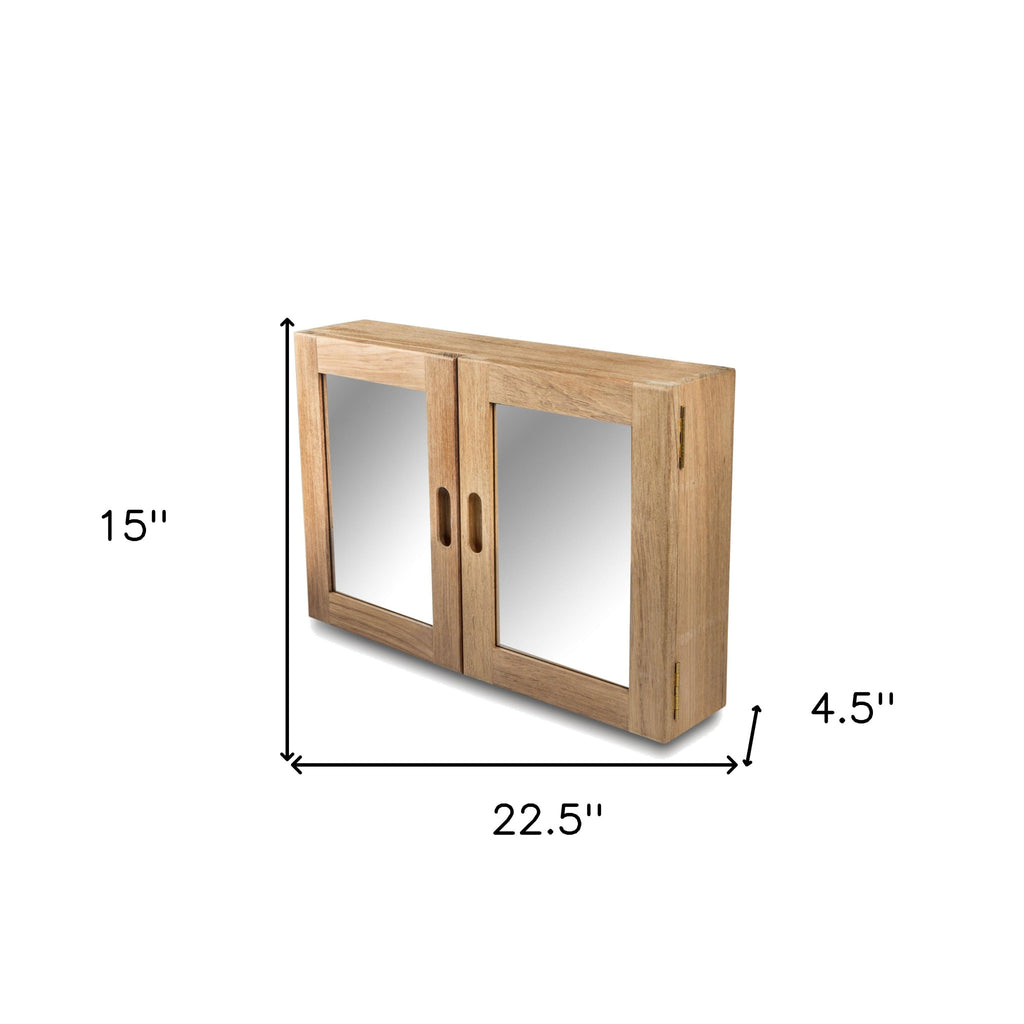 Teak Double-Door Mirrored Medicine Cabinet