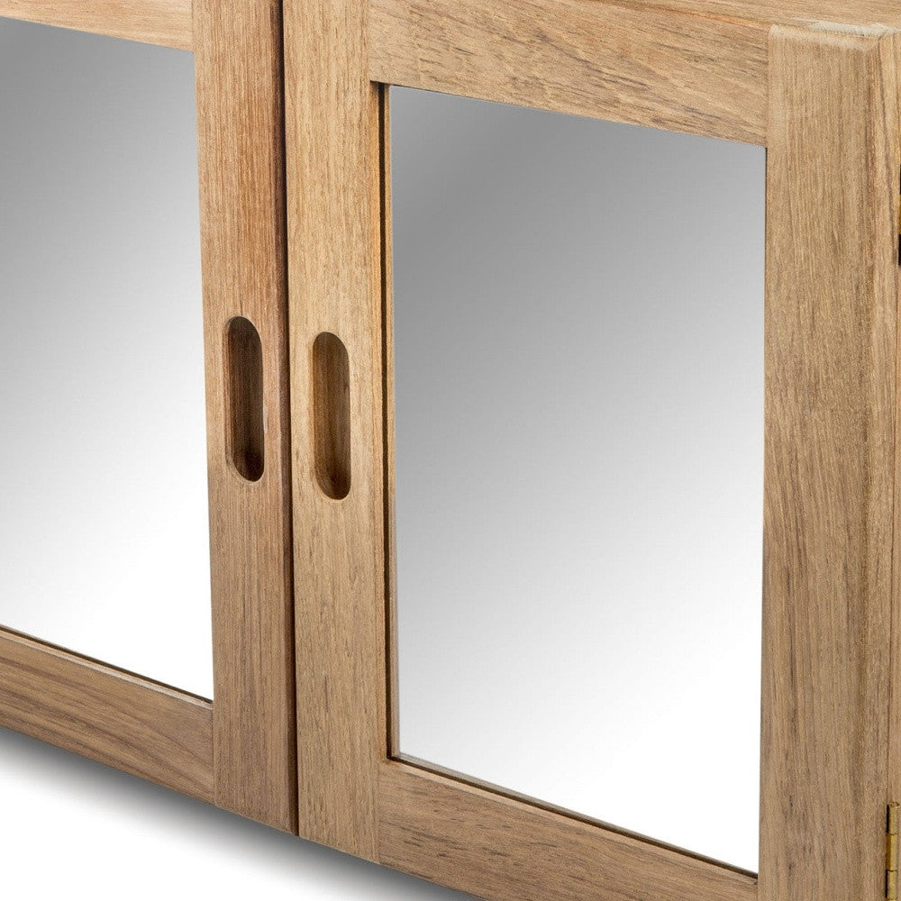 Teak Double-Door Mirrored Medicine Cabinet