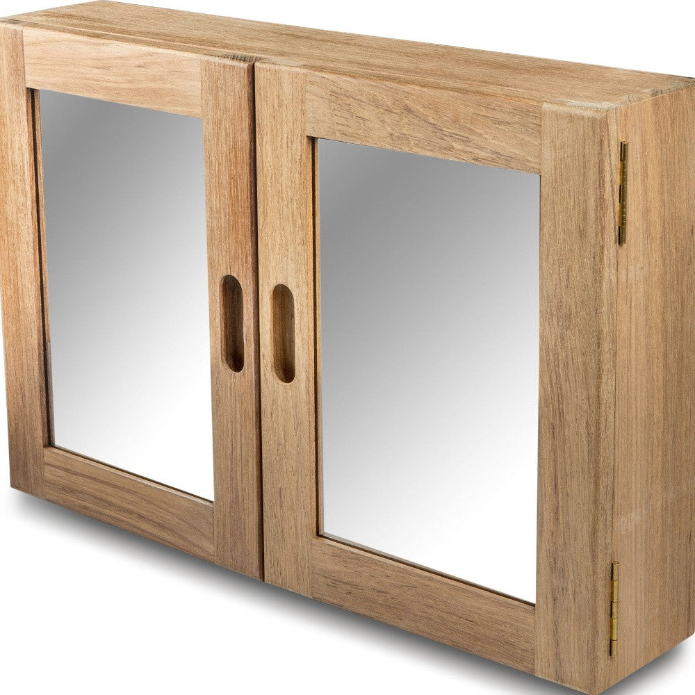 Teak Double-Door Mirrored Medicine Cabinet