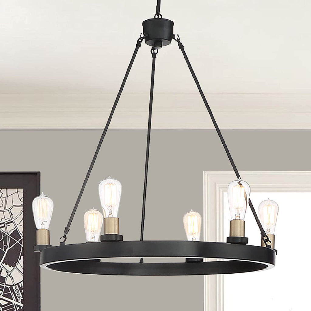 Harlow 6-Light Ring Chandelier, Black & Gold