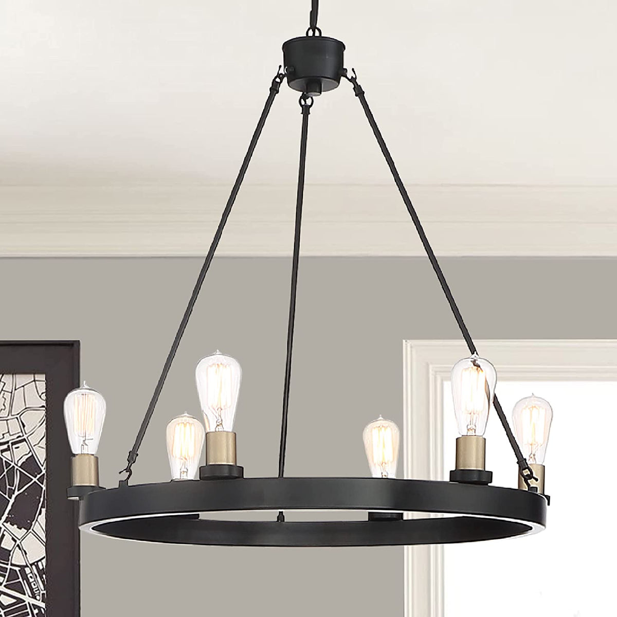 Harlow 6-Light Ring Chandelier, Black & Gold