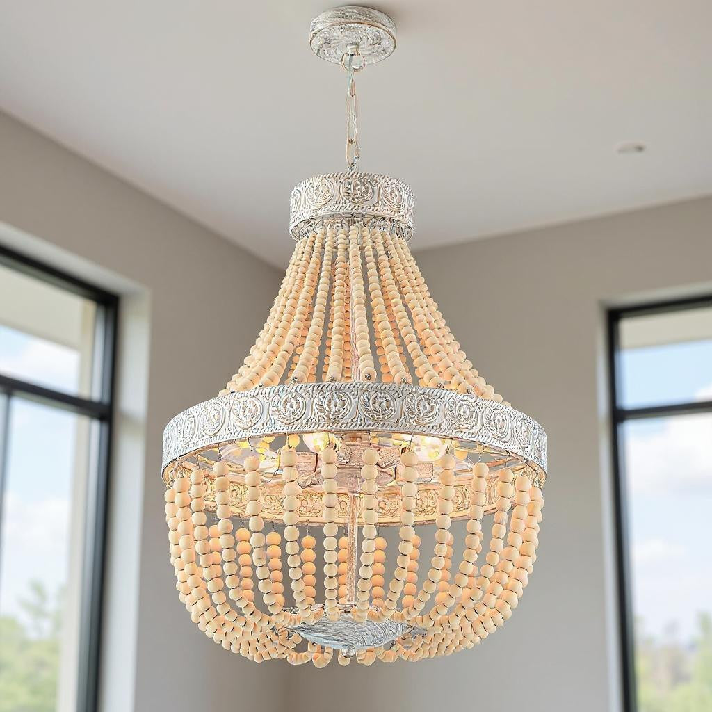 Elise 6-Light Beaded Chandelier, Gold & White