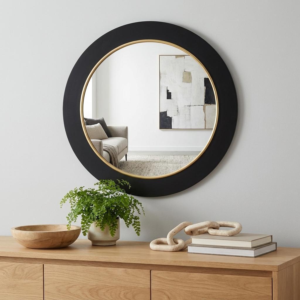 Eclipse 32" Lighted Round Mirror, Black & Gold