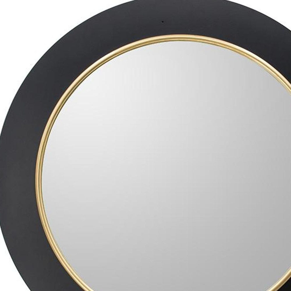 Eclipse 32" Lighted Round Mirror, Black & Gold