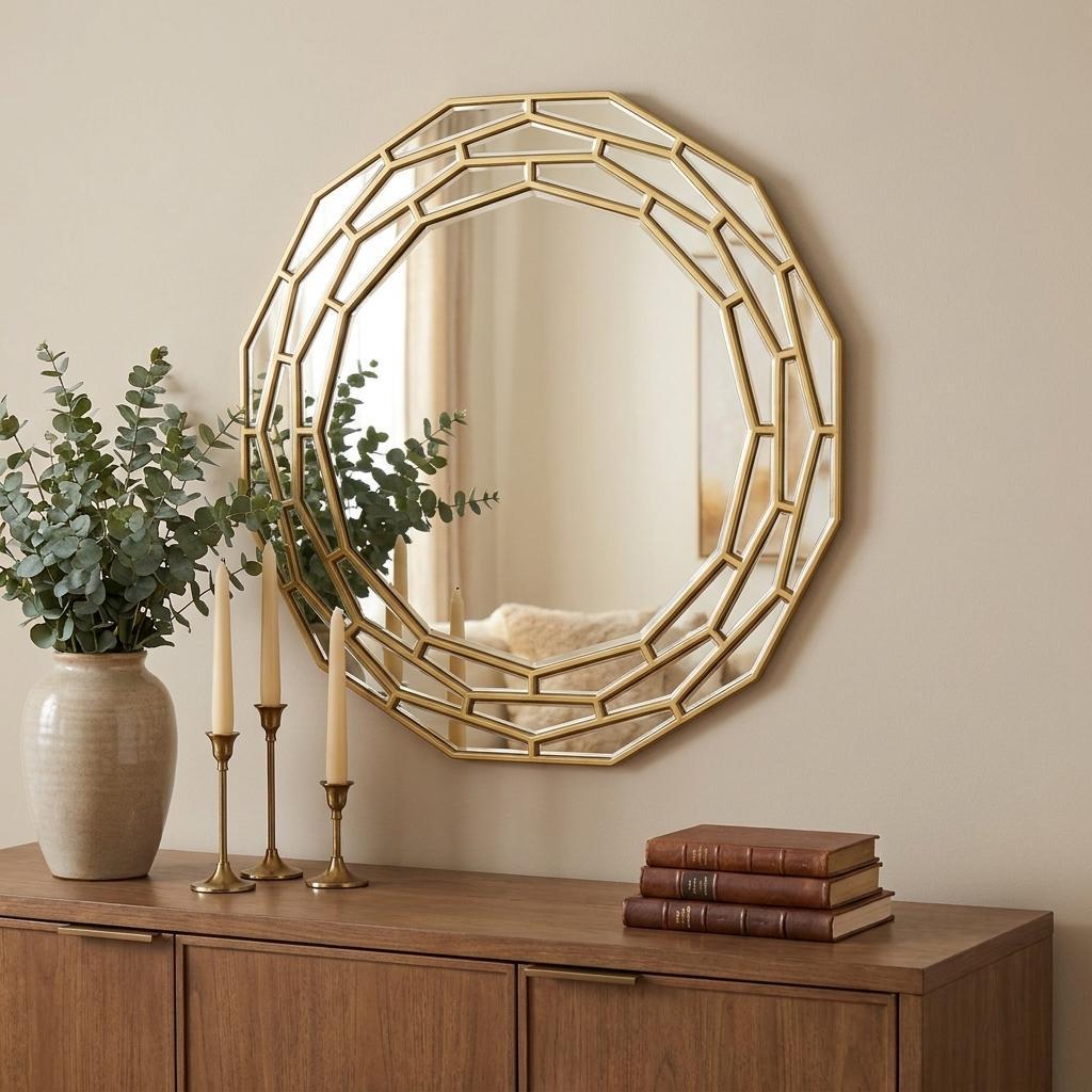 Halo 35" Round Mirror, Gold