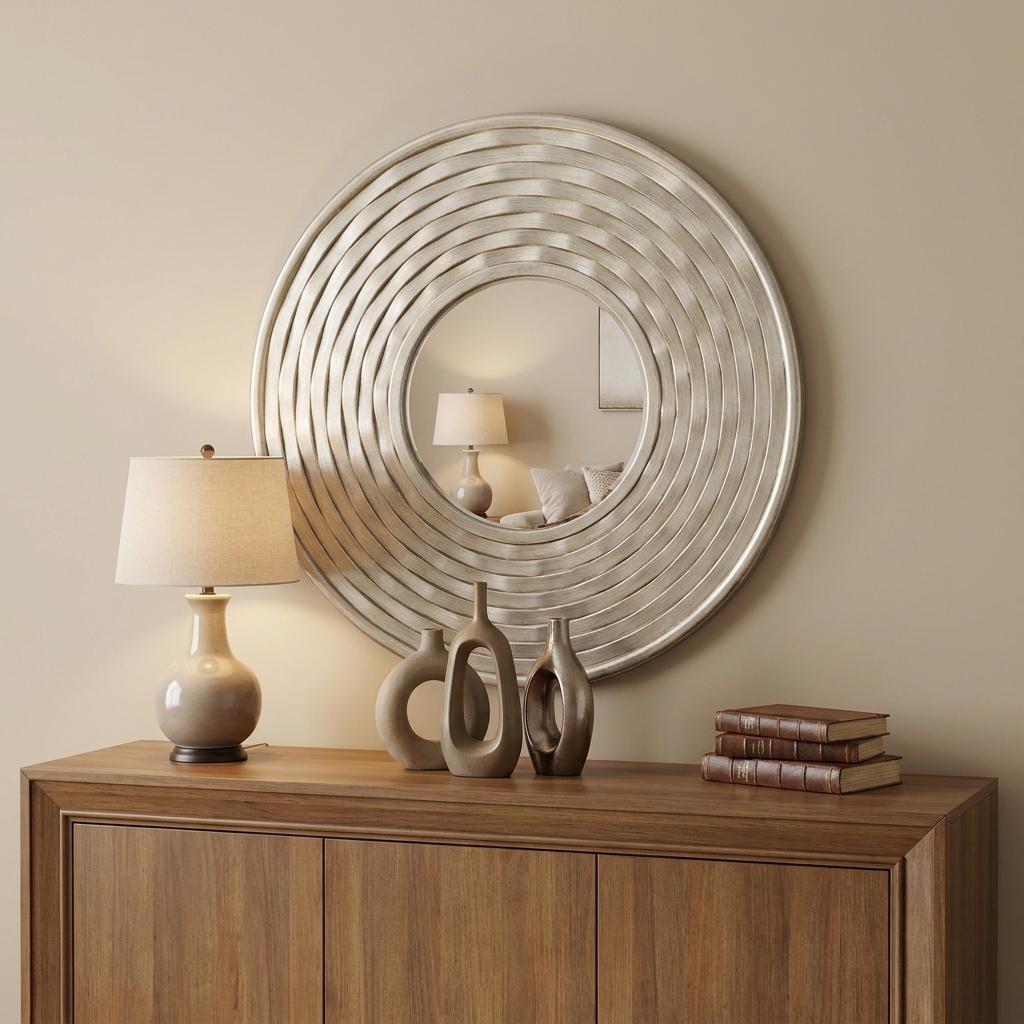 Lune 31" Round Mirror, Silver