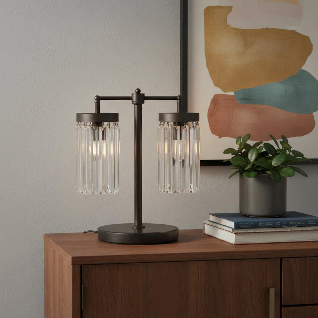 Noir Two-Light Glass Cylinder Lamp, Black