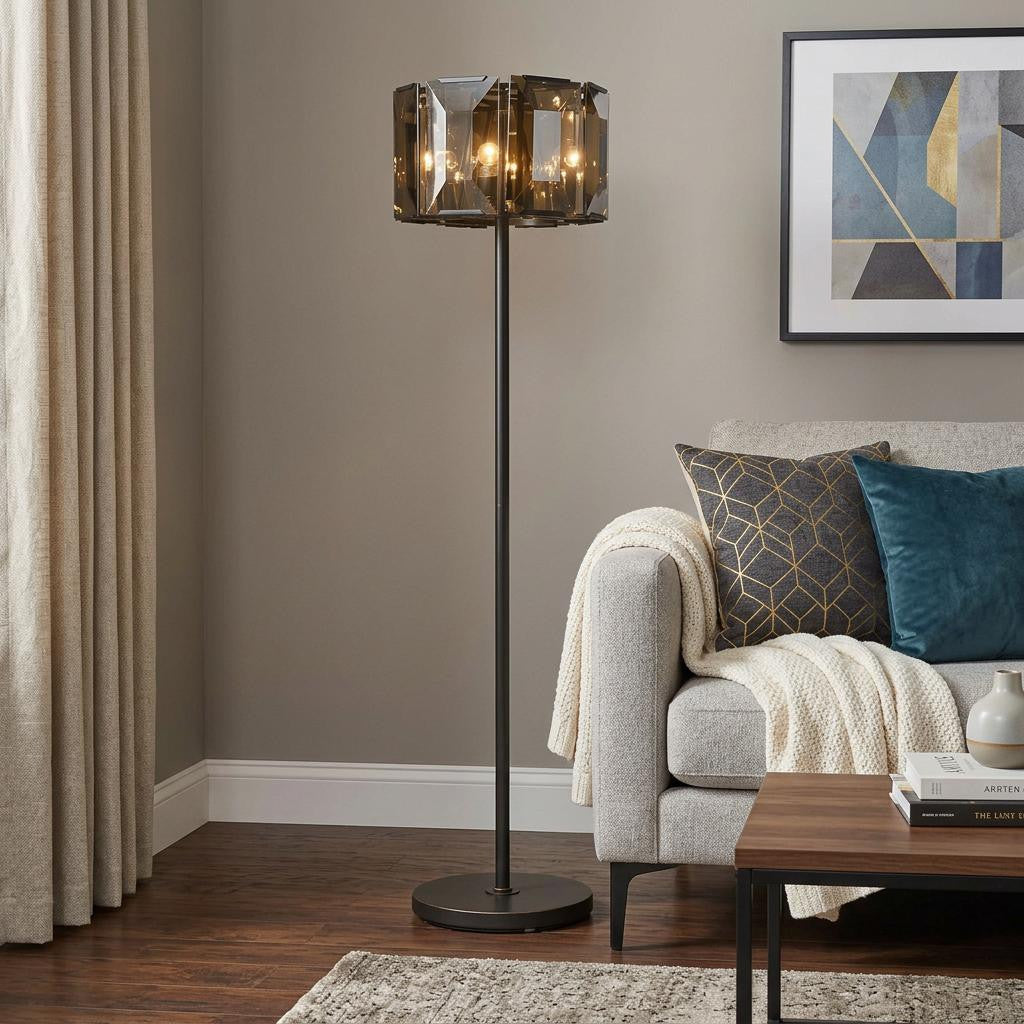 Ambra Glass Drum Floor Lamp, Dark Bronze