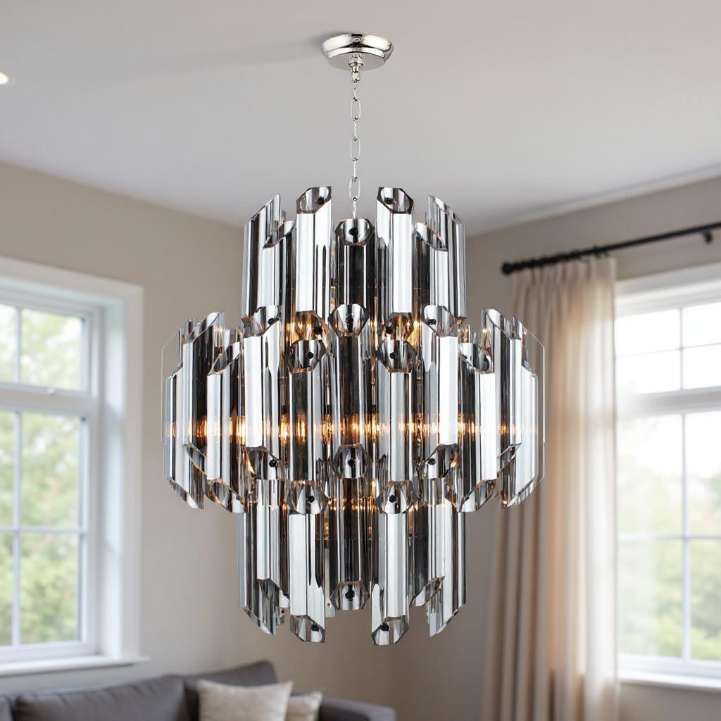 Prism 9-Light Beveled Glass Chandelier, Silver