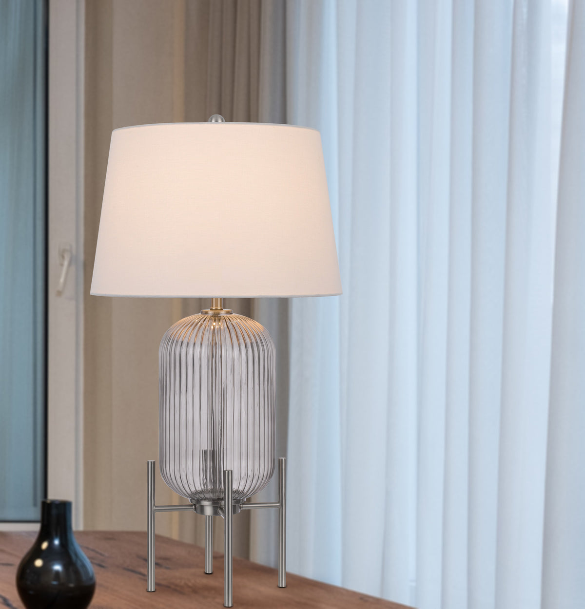 Clarity 33" Glass Table Lamp, Nickel