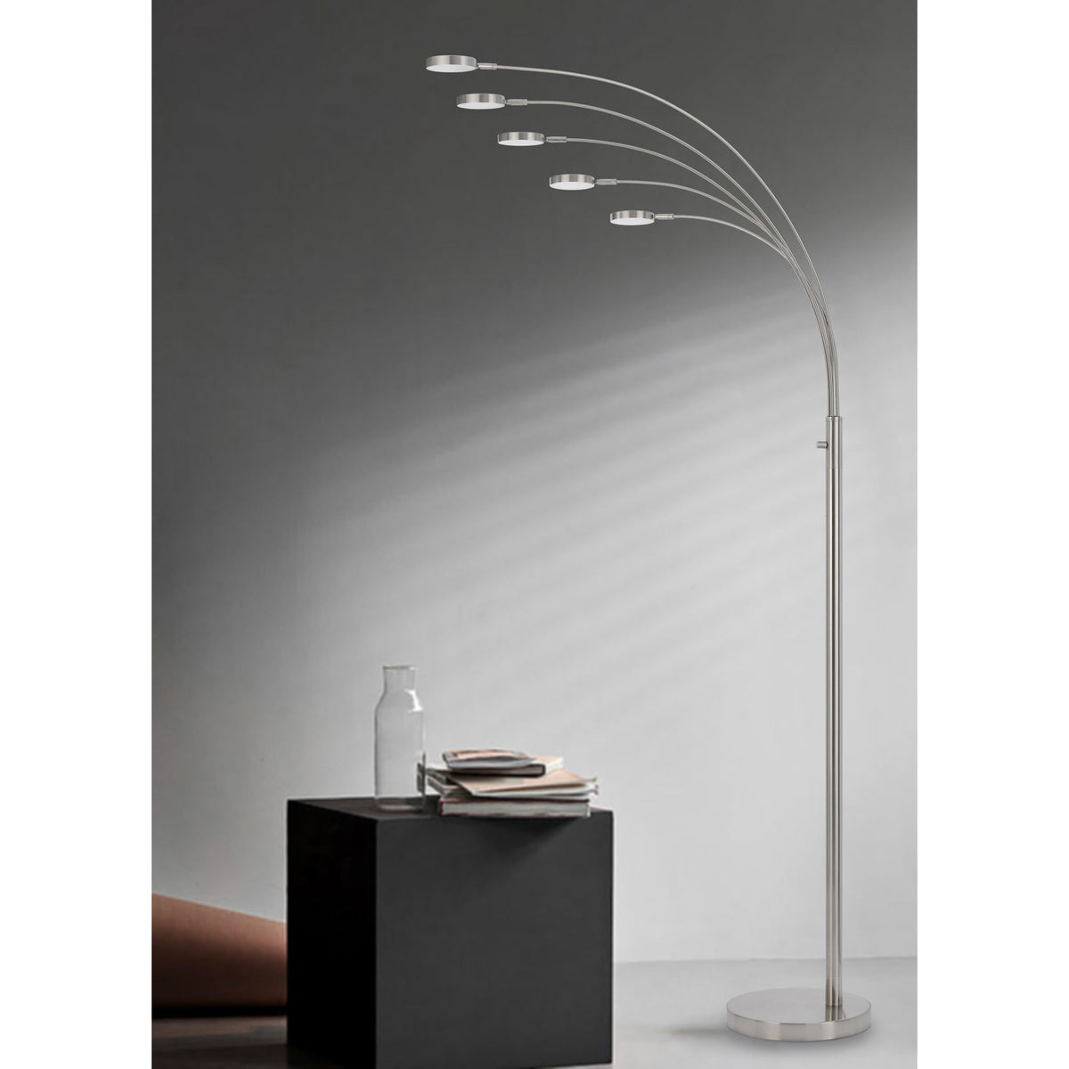 Cascade 5-Light Arc Floor Lamp, Nickel