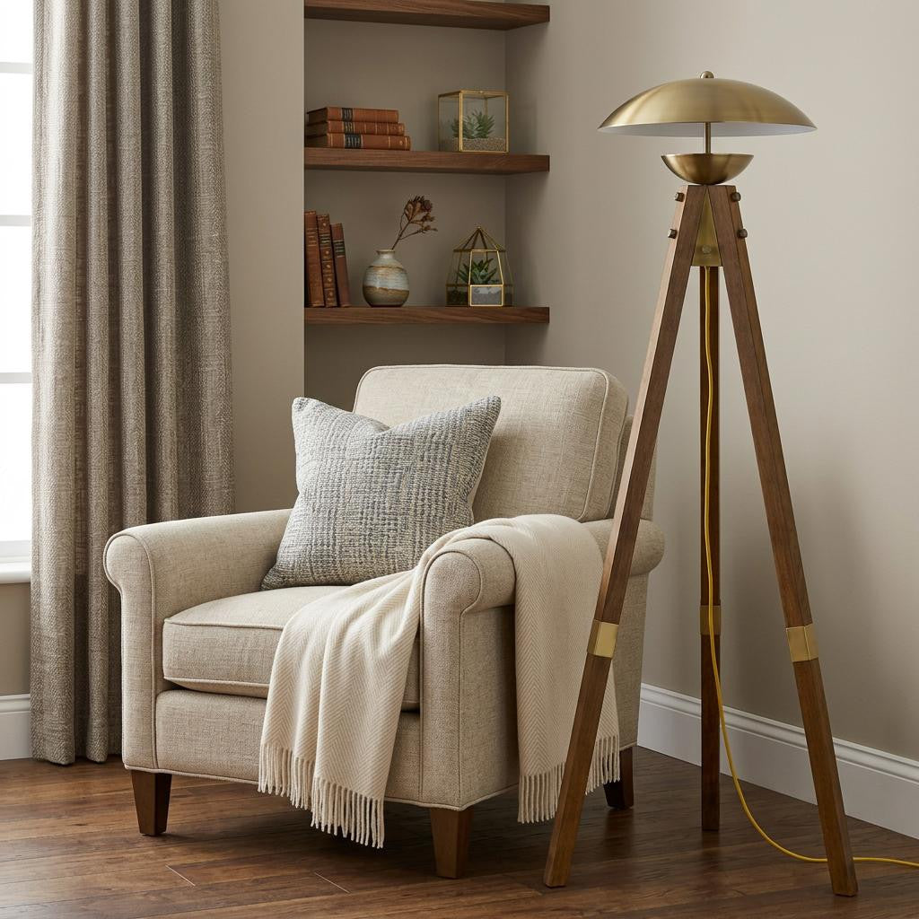 Tripod Floor Lamp, Antiqued Brass
