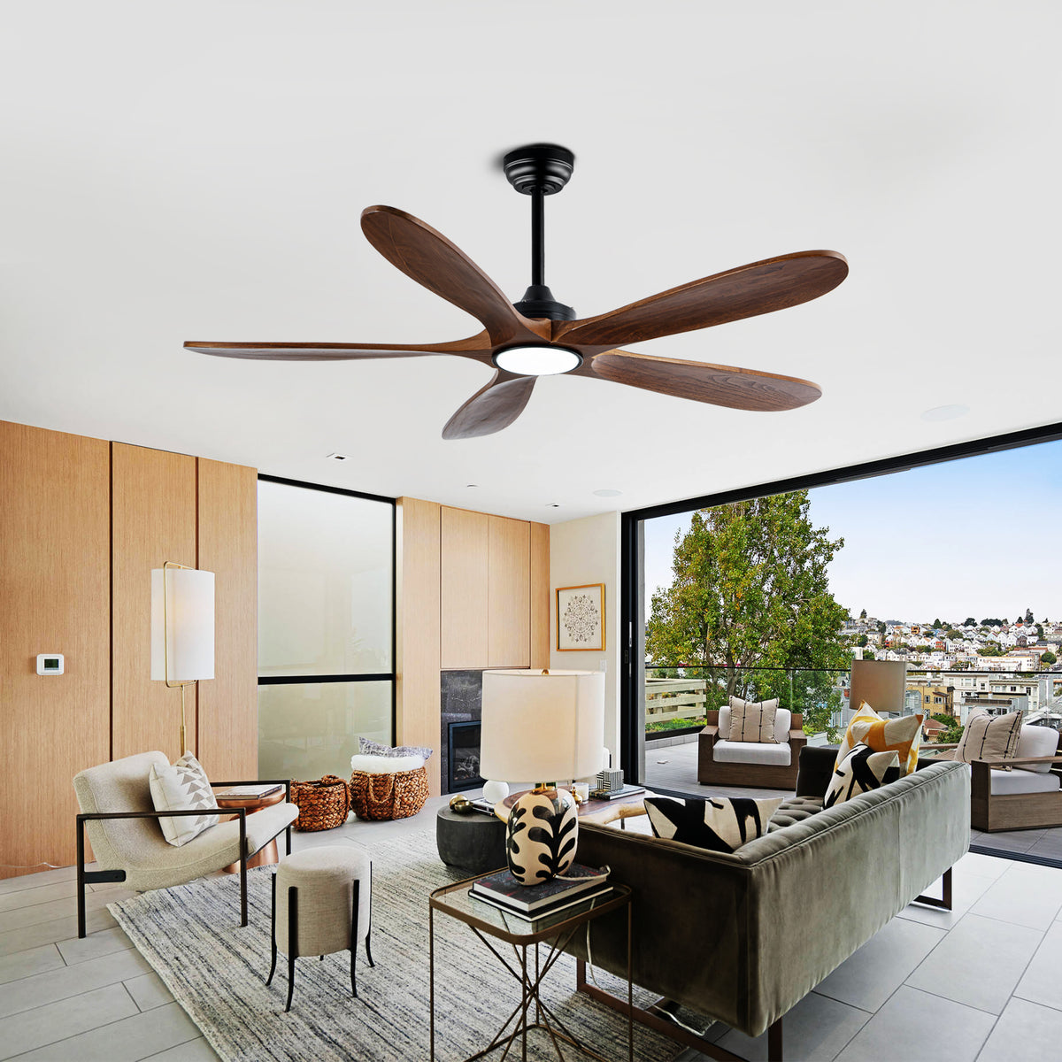 Ridgeline 52 inch Solid Wood Ceiling Fan with Light, Black and Brown
