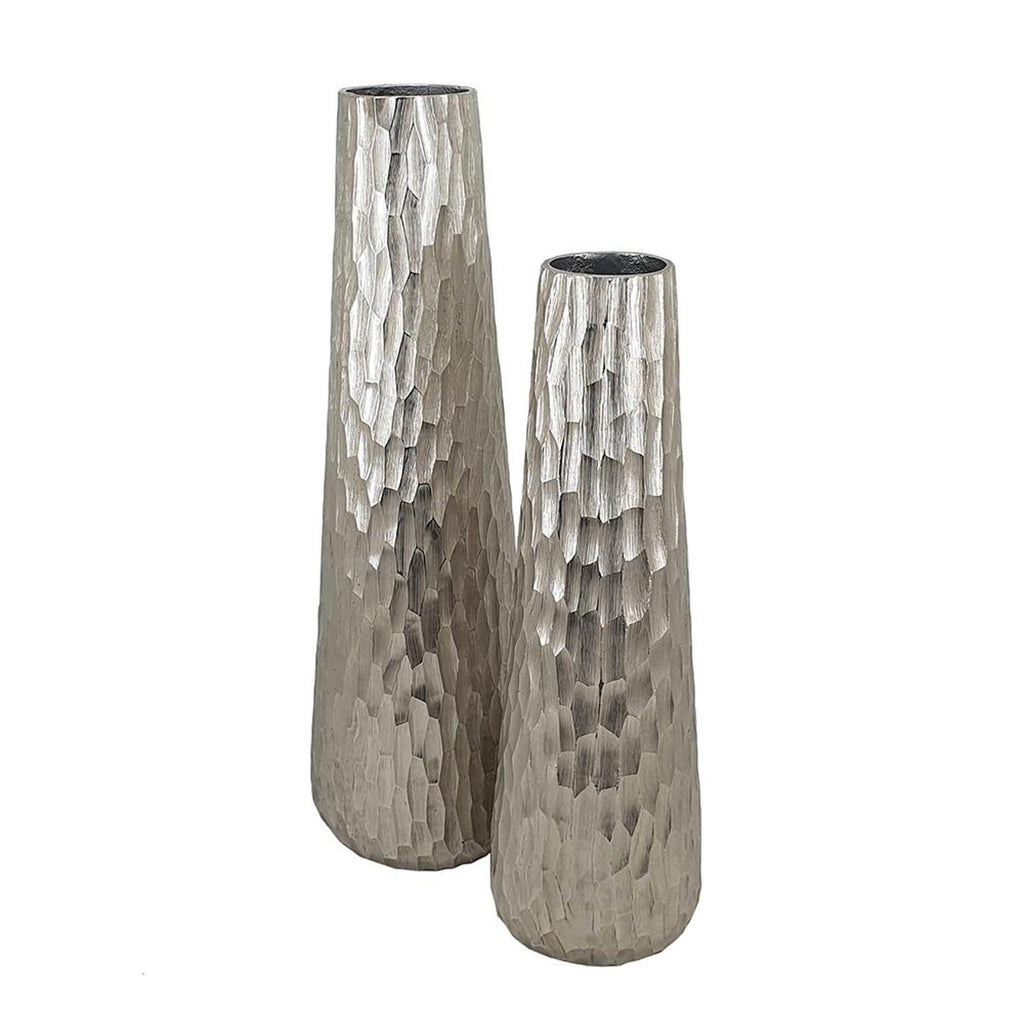 Textured Aluminum Vases, Set of 2, Silver