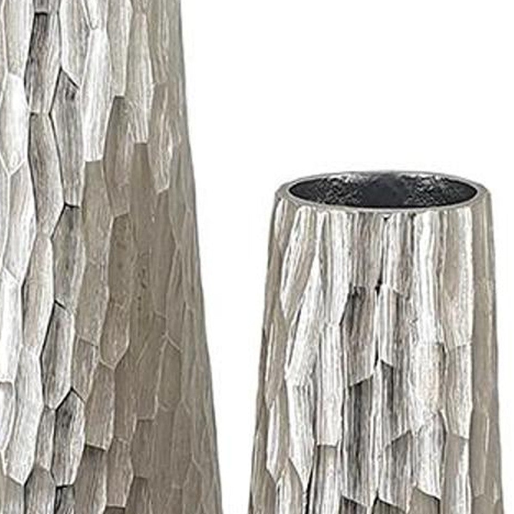Textured Aluminum Vases, Set of 2, Silver