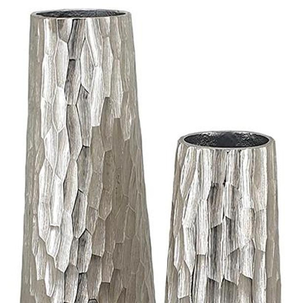 Textured Aluminum Vases, Set of 2, Silver