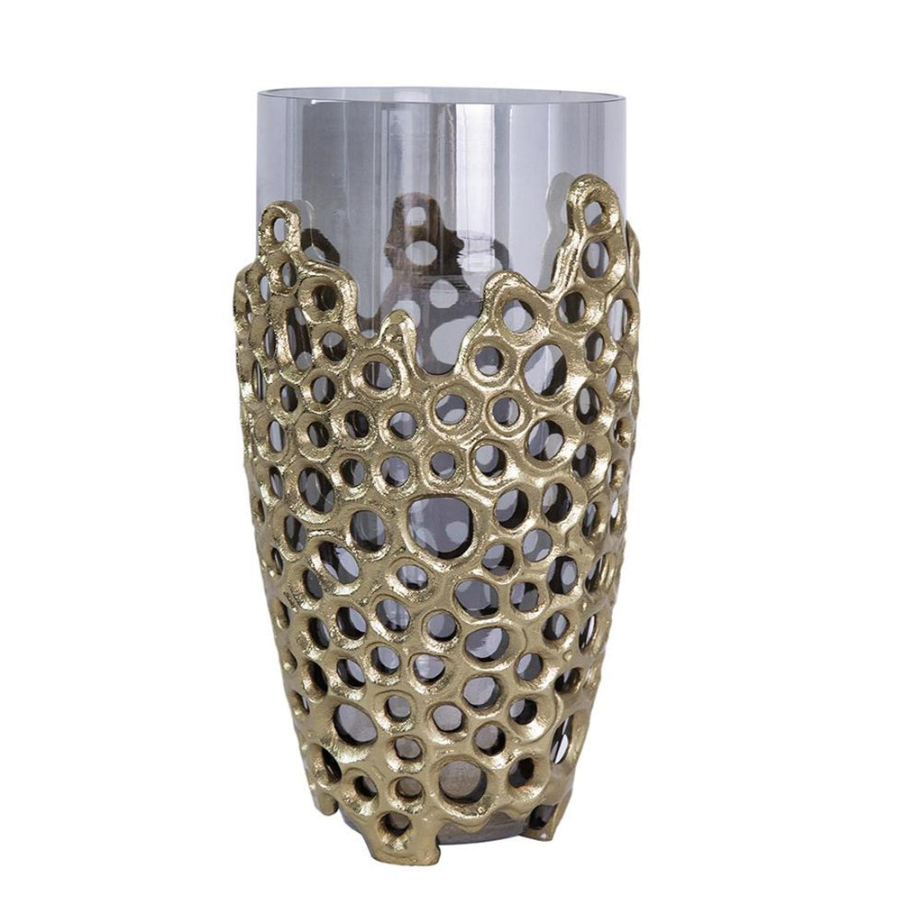 Gilded 15" Glass Vase, Black & Gold