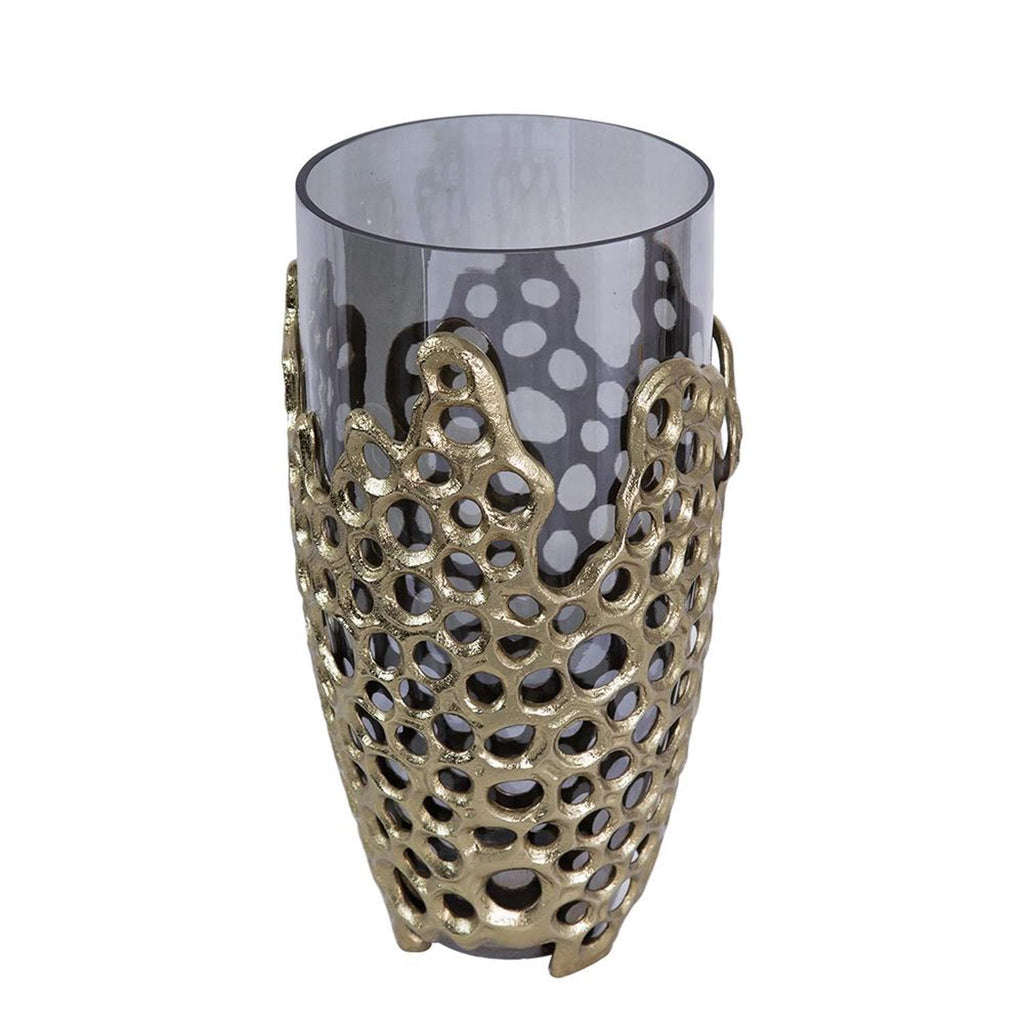 Gilded 15" Glass Vase, Black & Gold