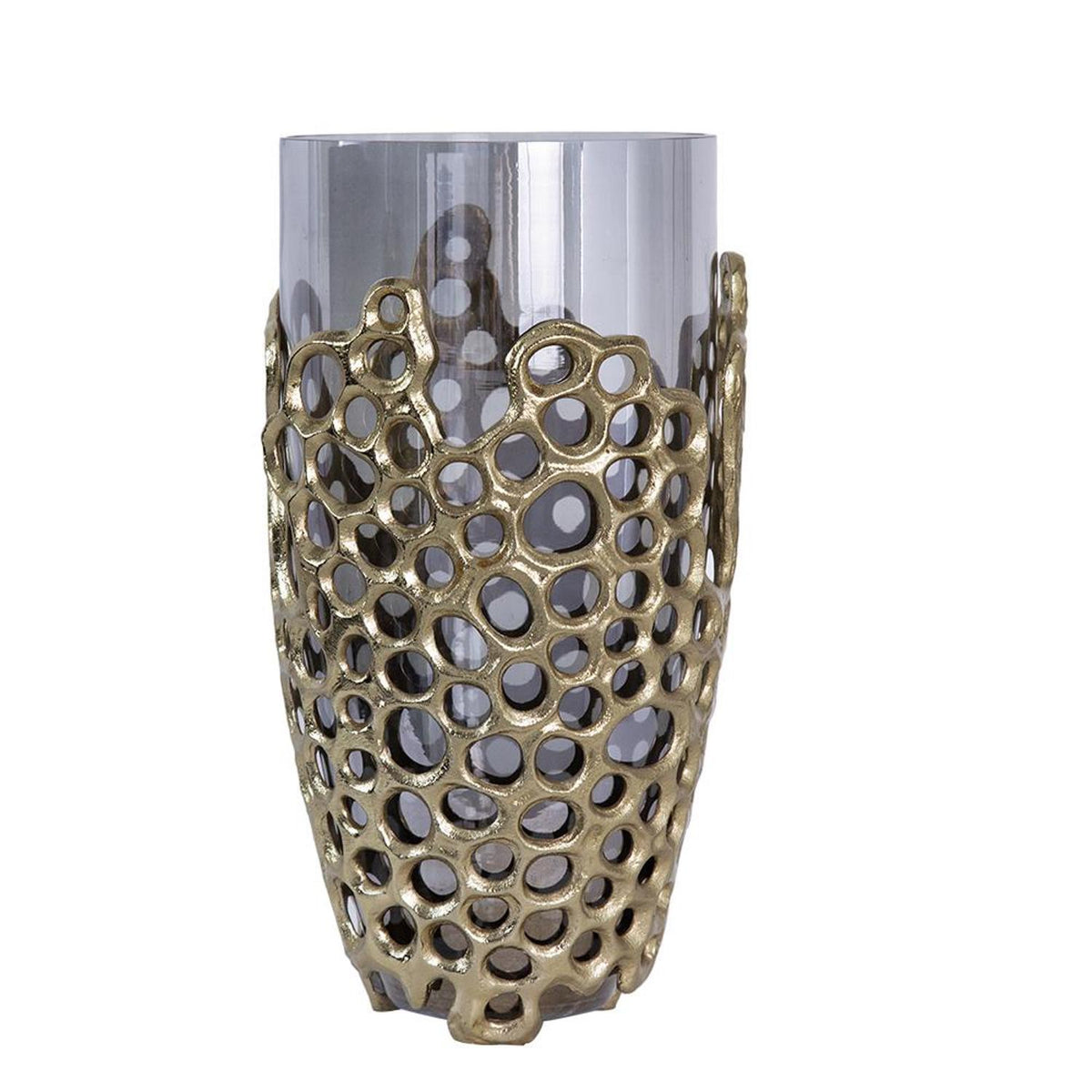 Gilded 15" Glass Vase, Black & Gold