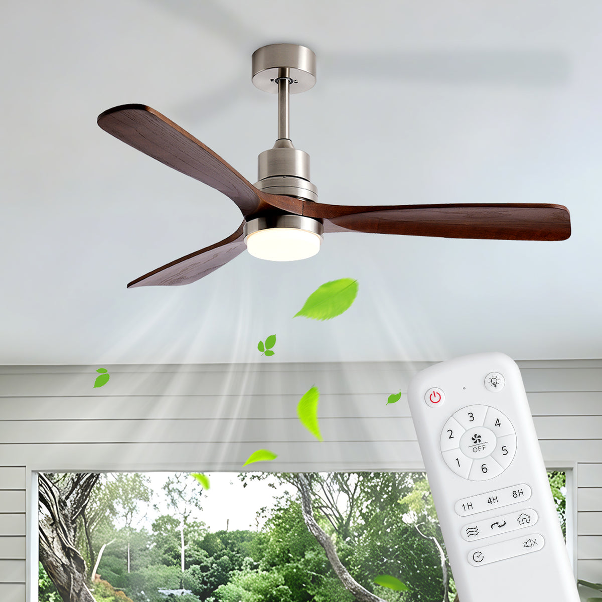 Veranda 52 inch Wood Blade Ceiling Fan with Light, Brushed Nickel