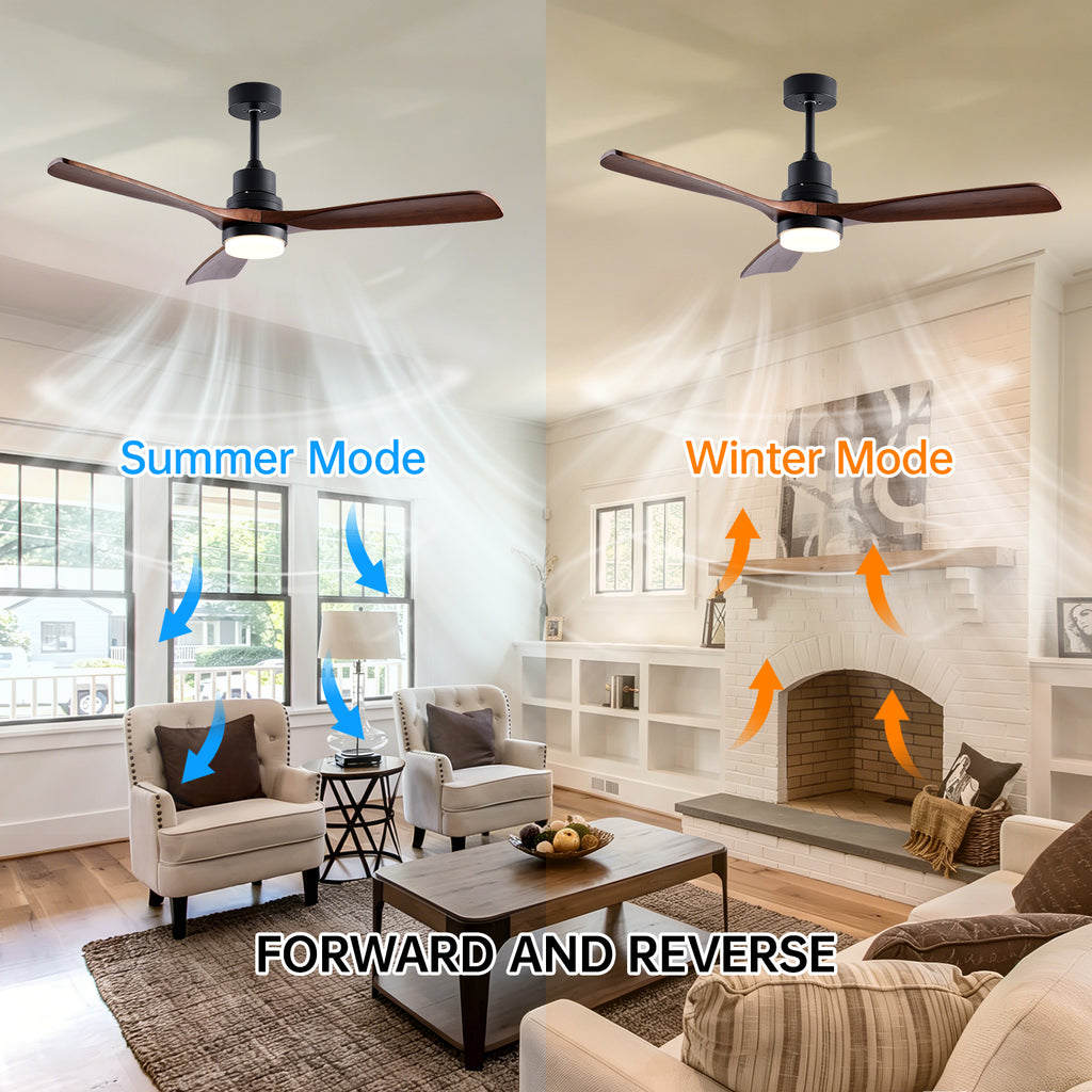 Veranda 52 inch Wood Blade Ceiling Fan with Light, Black and Walnut