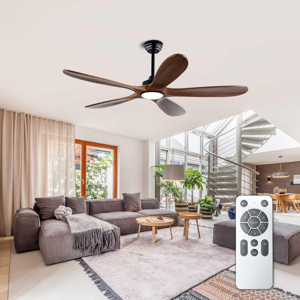 Ridgeline 52 inch Solid Wood Ceiling Fan with Light, Black and Brown