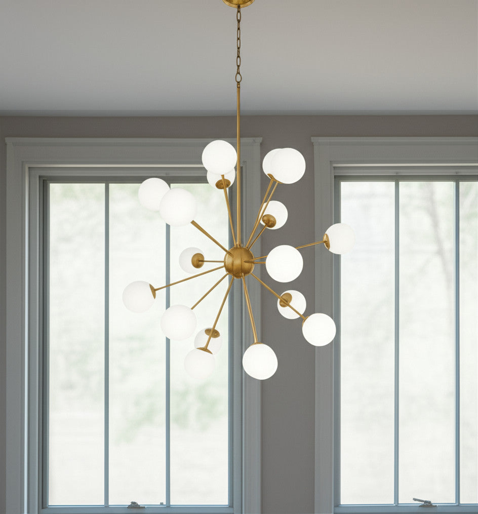 Soleil Sputnik Chandelier, Gold & Frosted Glass