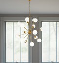 Soleil Sputnik Chandelier, Gold & Frosted Glass