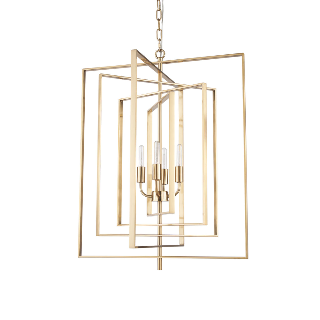 Facet 4-Light Geometric Chandelier, Antiqued Gold