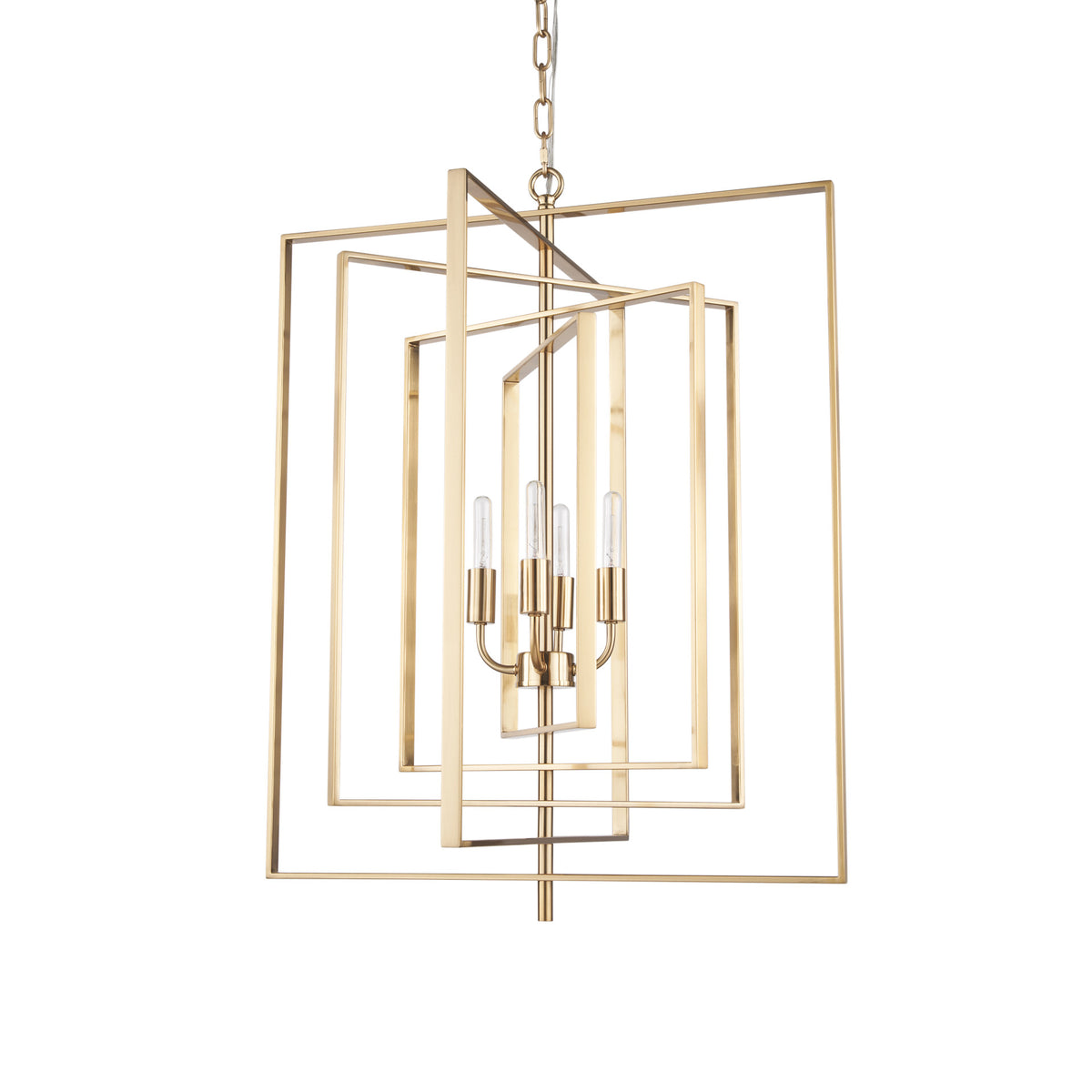 Facet 4-Light Geometric Chandelier, Antiqued Gold