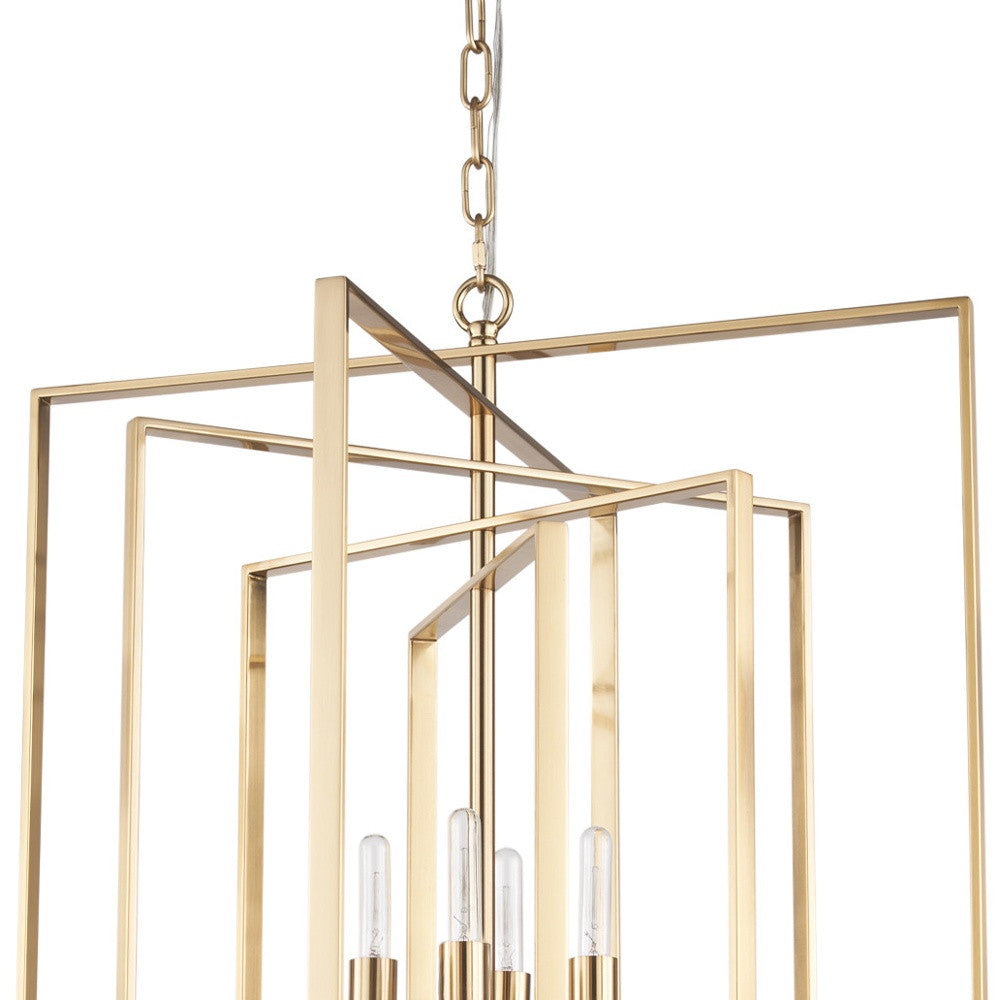 Facet 4-Light Geometric Chandelier, Antiqued Gold