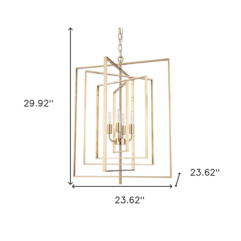 Facet 4-Light Geometric Chandelier, Antiqued Gold
