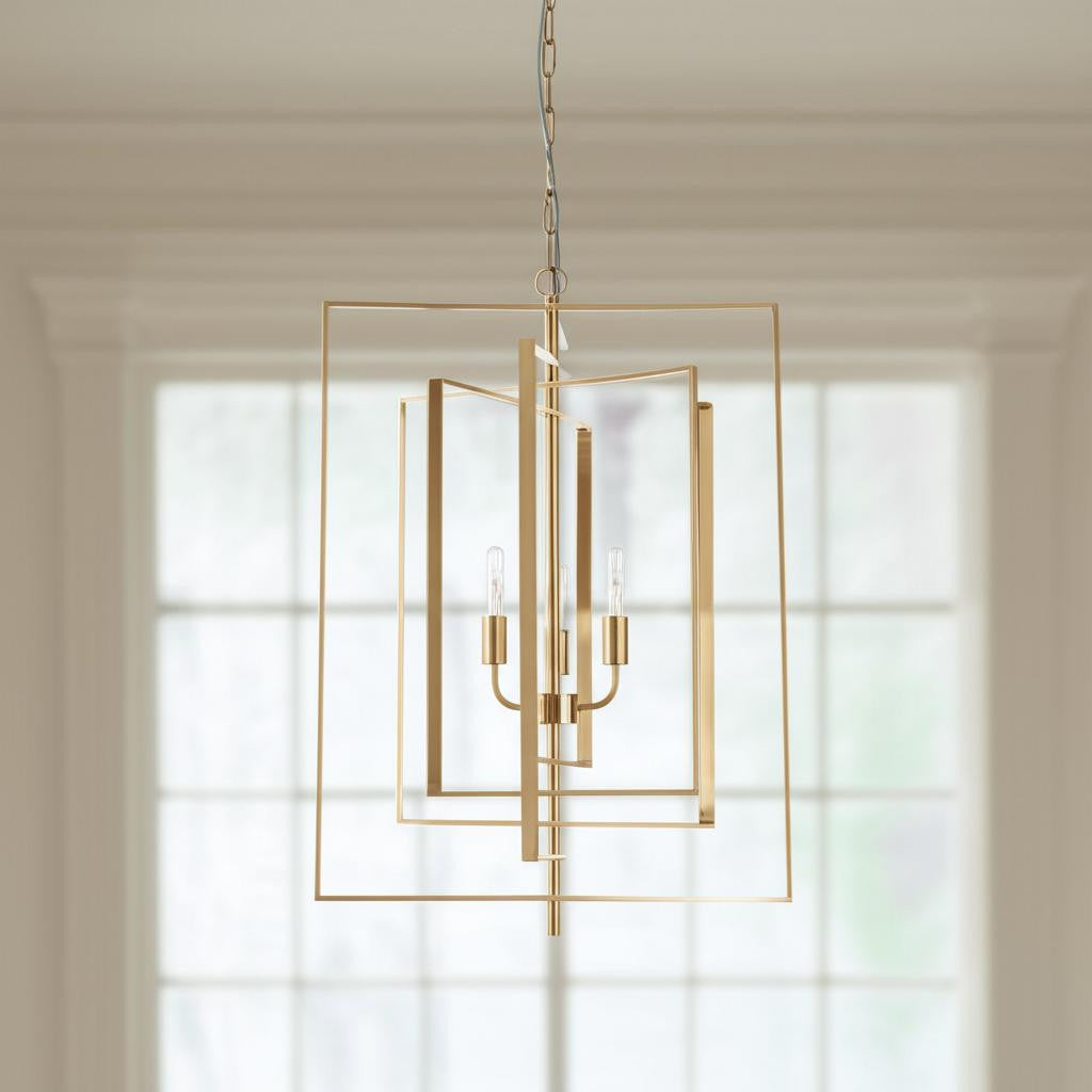 Facet 4-Light Geometric Chandelier, Antiqued Gold