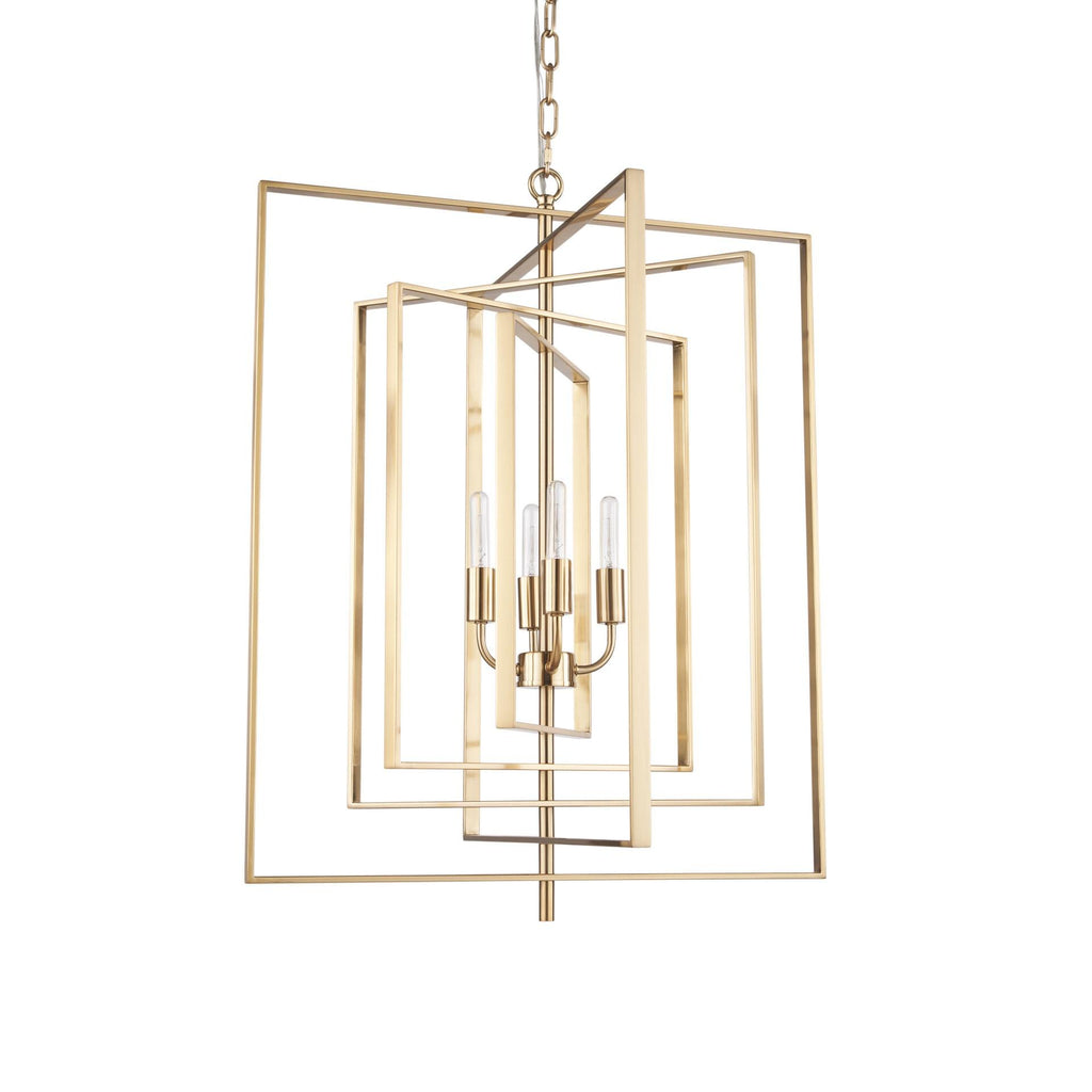 Facet 4-Light Geometric Chandelier, Antiqued Gold