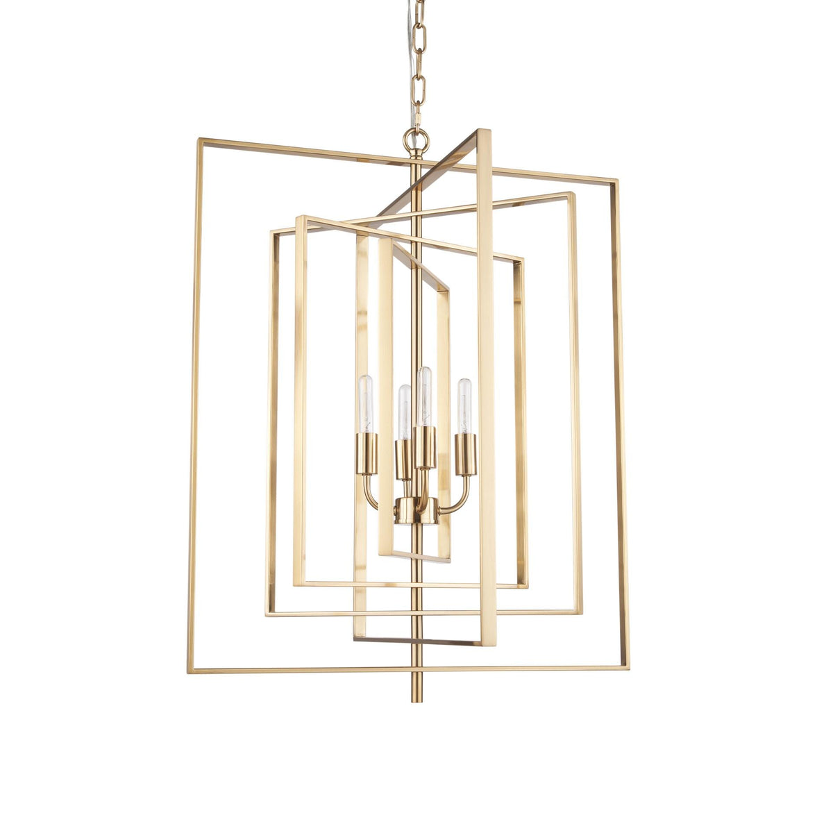 Facet 4-Light Geometric Chandelier, Antiqued Gold