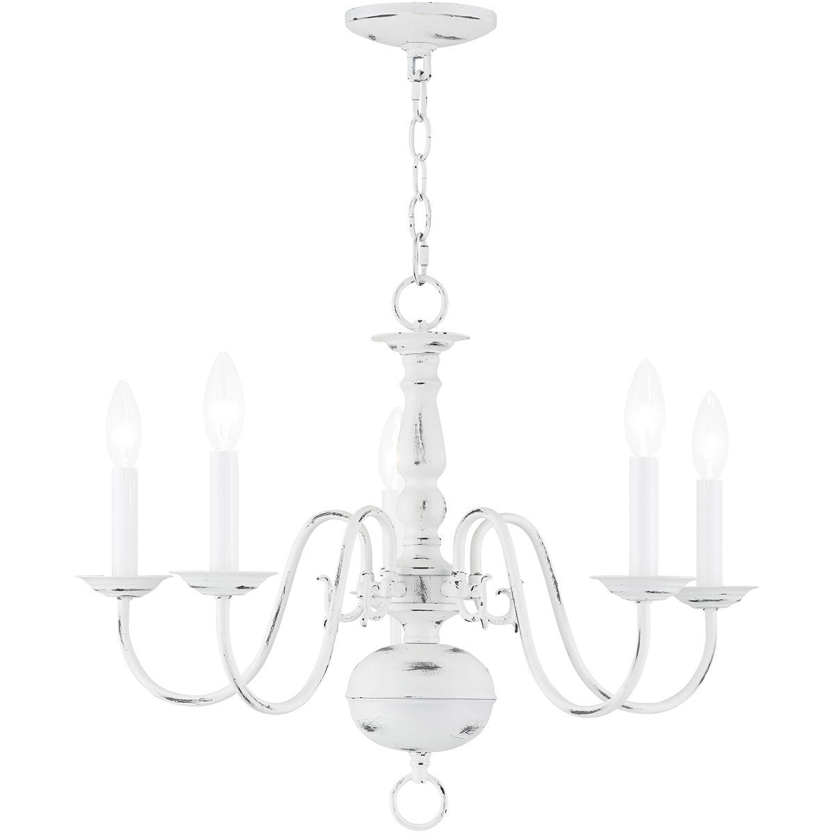 Colonial 5-Light Candle Chandelier, Antiqued White