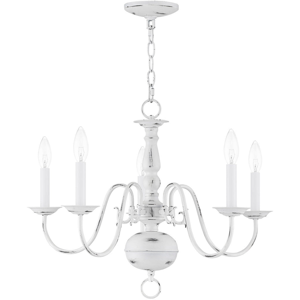 Colonial 5-Light Candle Chandelier, Antiqued White