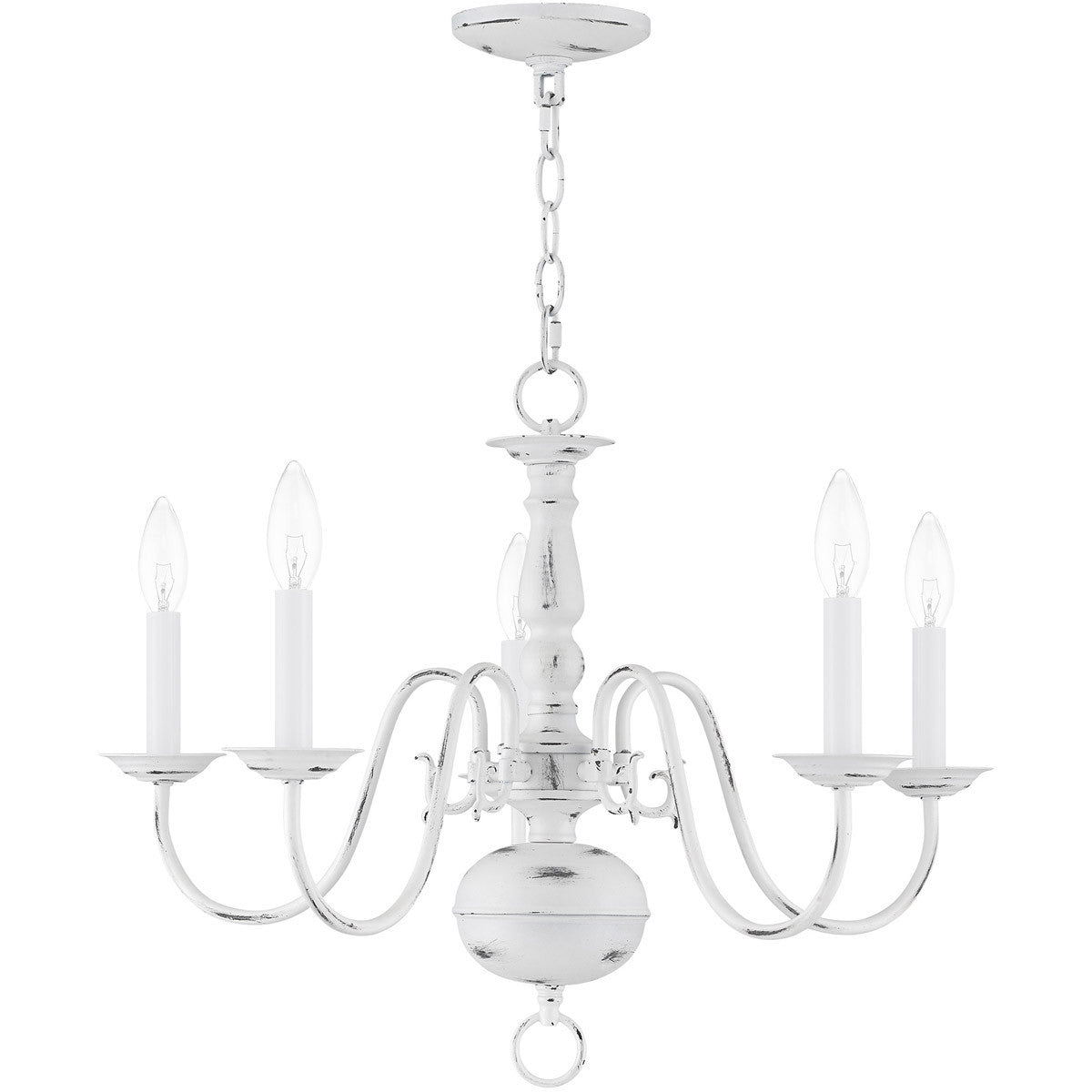 Colonial 5-Light Candle Chandelier, Antiqued White
