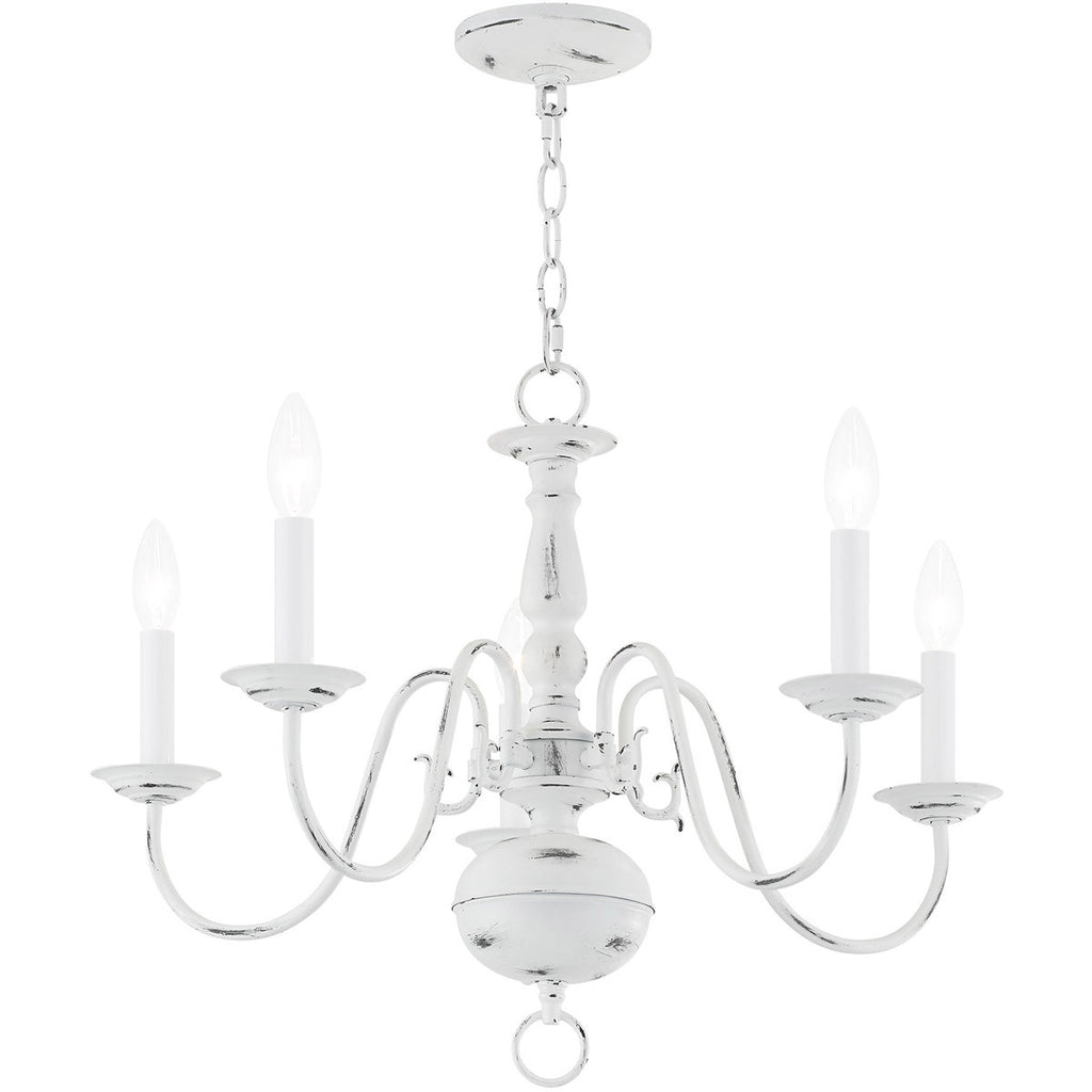 Colonial 5-Light Candle Chandelier, Antiqued White