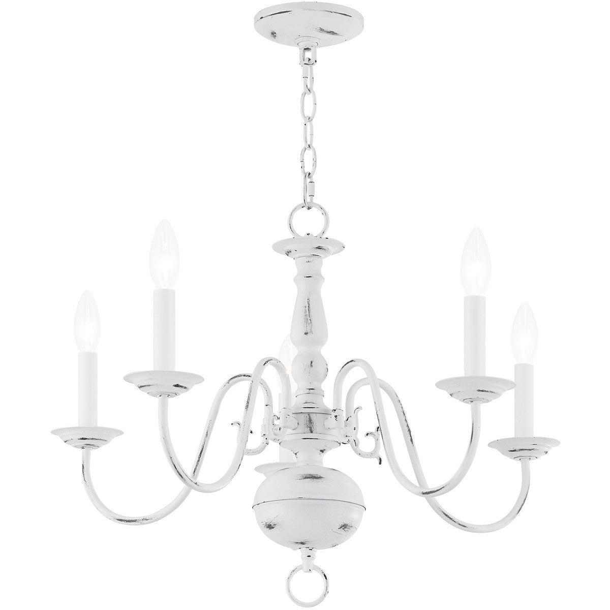 Colonial 5-Light Candle Chandelier, Antiqued White