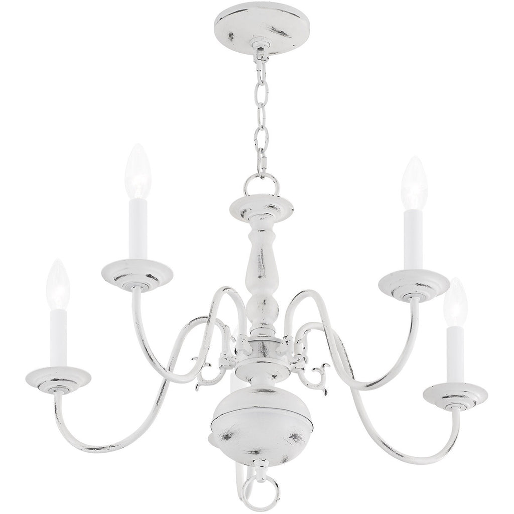 Colonial 5-Light Candle Chandelier, Antiqued White