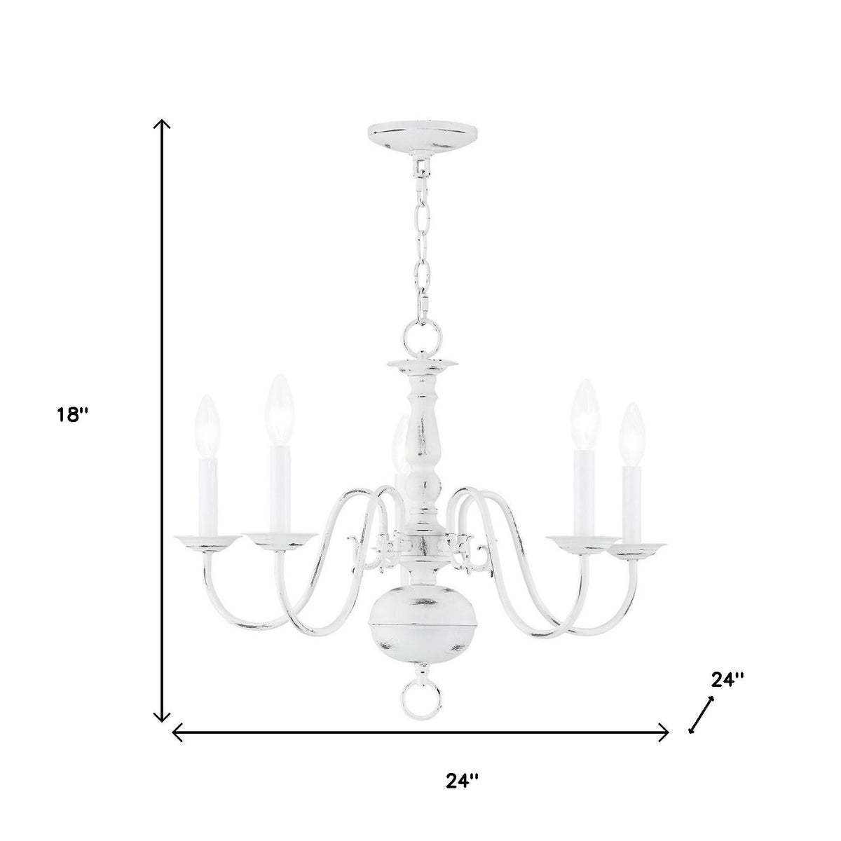 Colonial 5-Light Candle Chandelier, Antiqued White