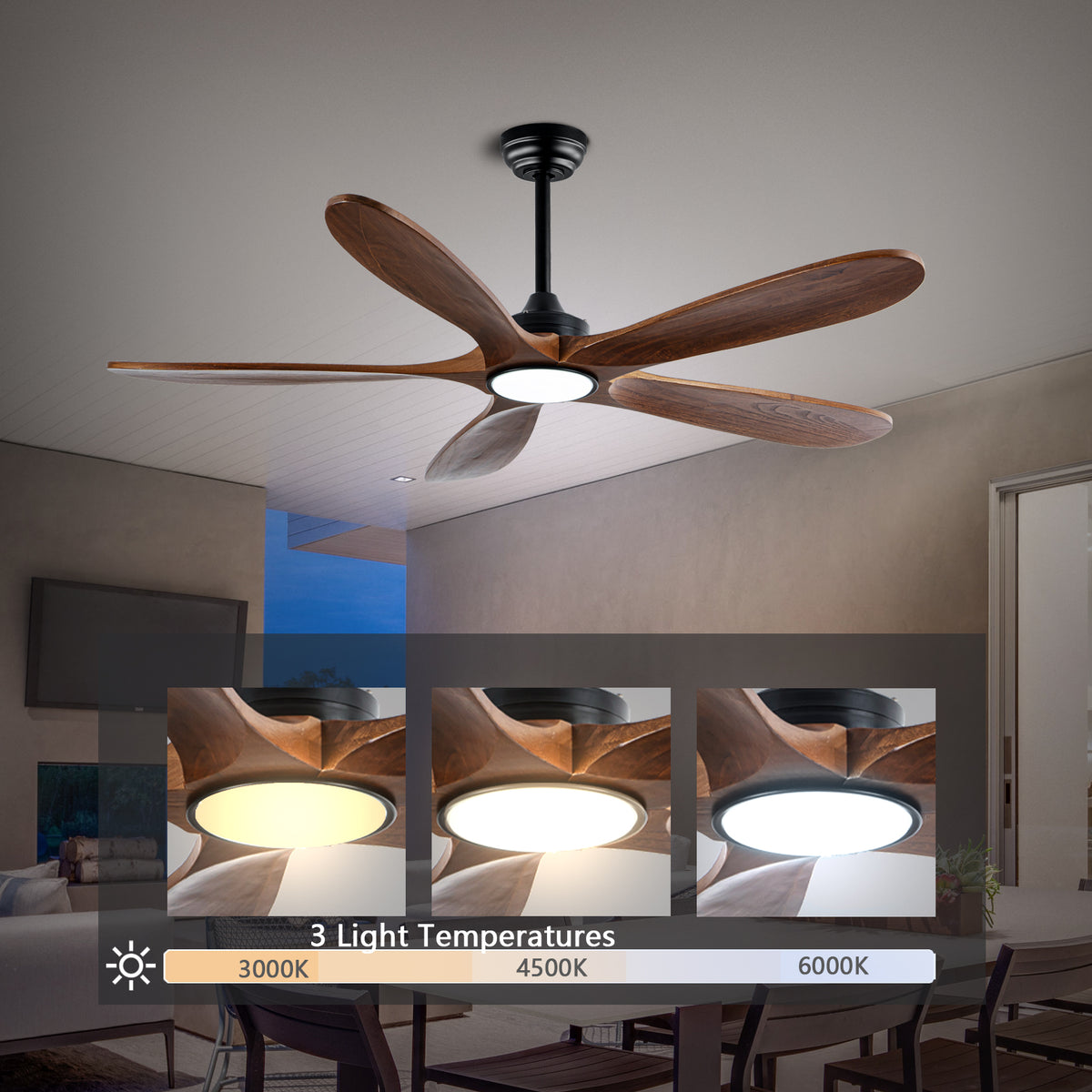 Ridgeline 52 inch Solid Wood Ceiling Fan with Light, Black and Brown