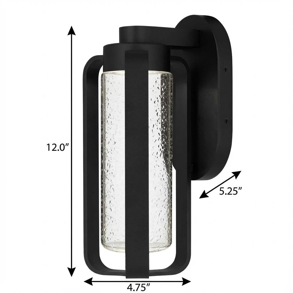 Arcadia LED Outdoor Wall Lantern, Black & Seeded Glass