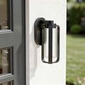 Arcadia LED Outdoor Wall Lantern, Black & Seeded Glass