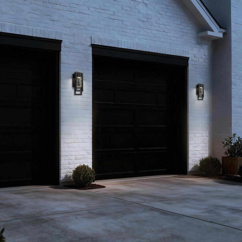 Lucent LED Outdoor Wall Light, Black & Seeded Glass