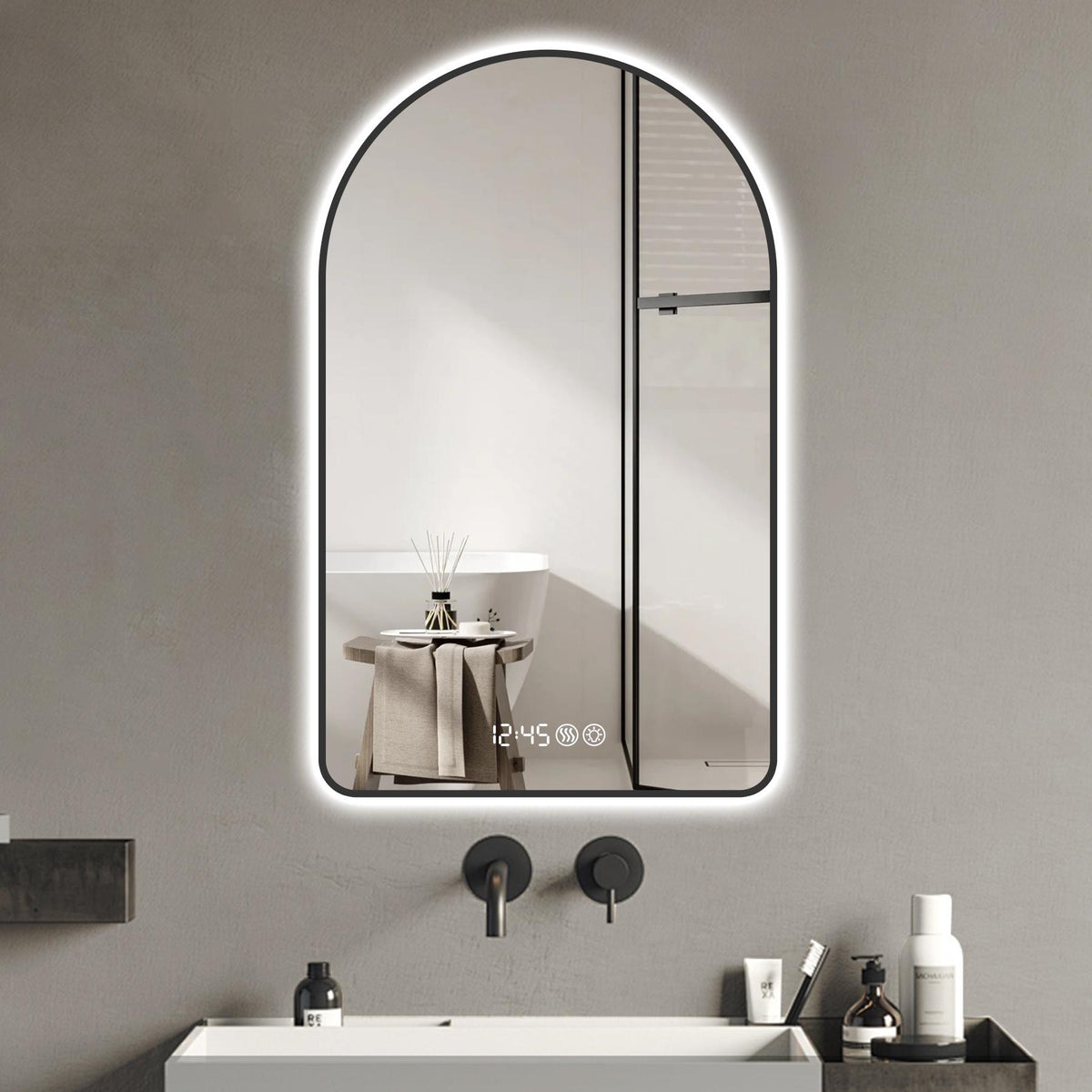 Noir 59" Black Arch LED Anti-Fog Mirror