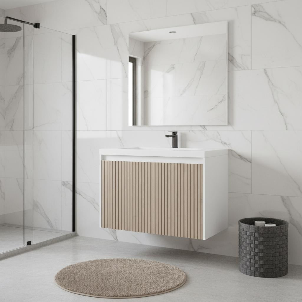 Powder Room 16" Vanity, White & Oak