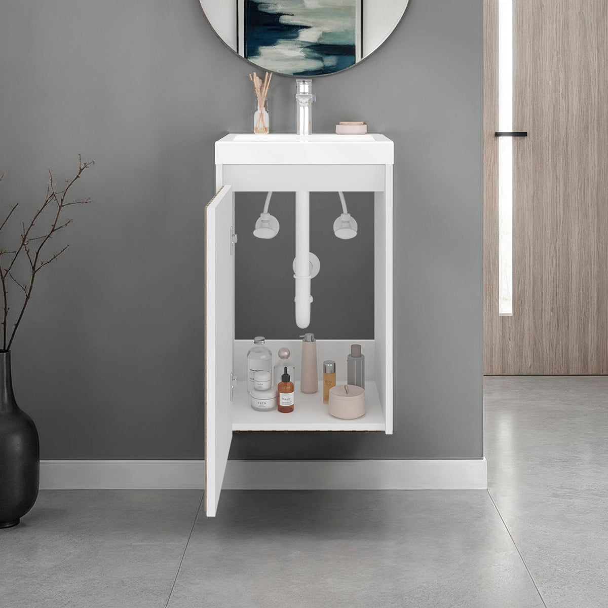 Powder Room 16" Vanity, White & Oak