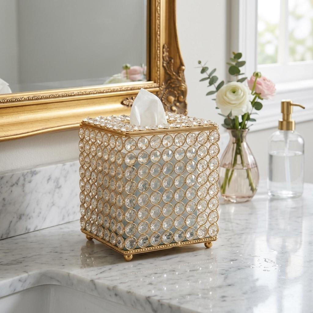 Crystal & Gold Tissue Box Cover